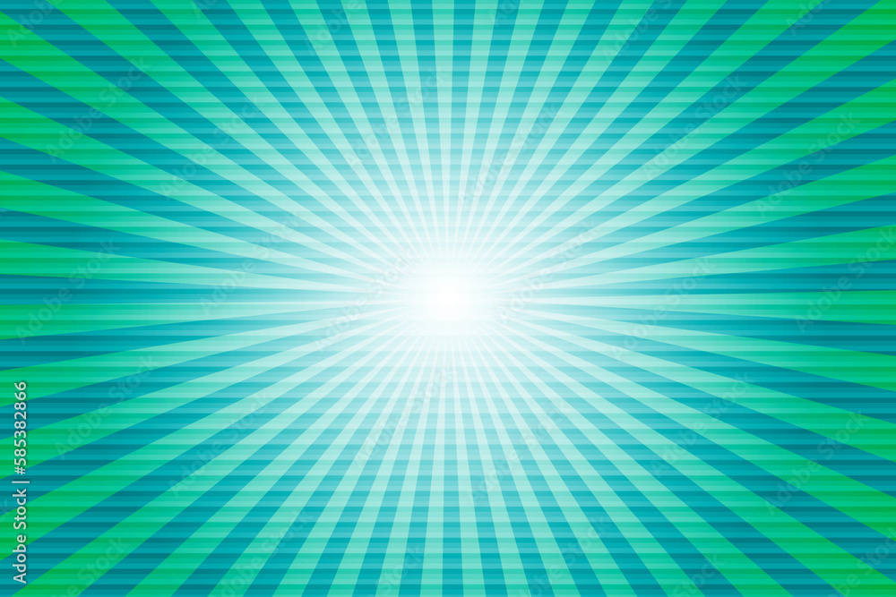 Shiny green striped background with blue concentration lines and shiny sphere. Shiny green striped background with blue concentration lines and shiny sphere.