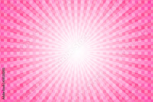 Shiny pink gradient background with white concentration lines and square dots.