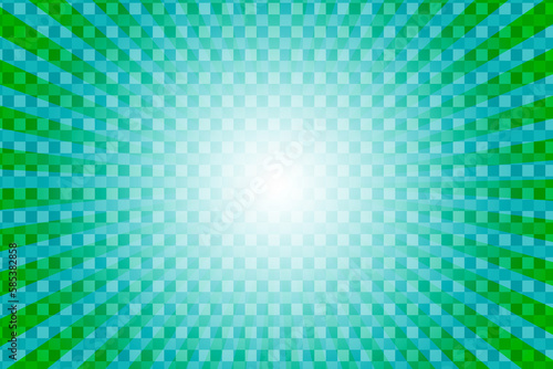 Green and light blue checkered background with the shiny sphere and concentration lines.