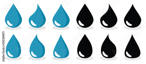 Water drop icon vector set of blue color and silhouette, set on white background. vector illustration