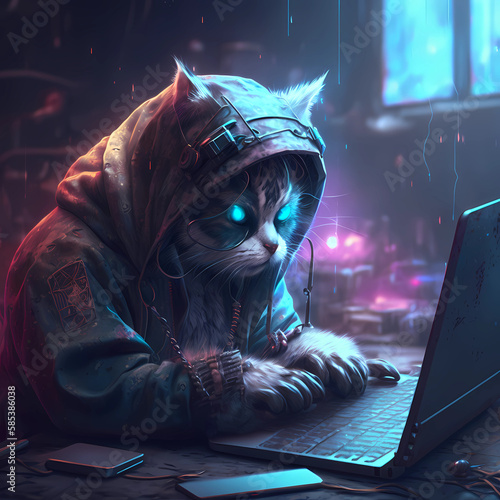 An Abstract Cat Hacker Cyberpunk Journey into Generative AI