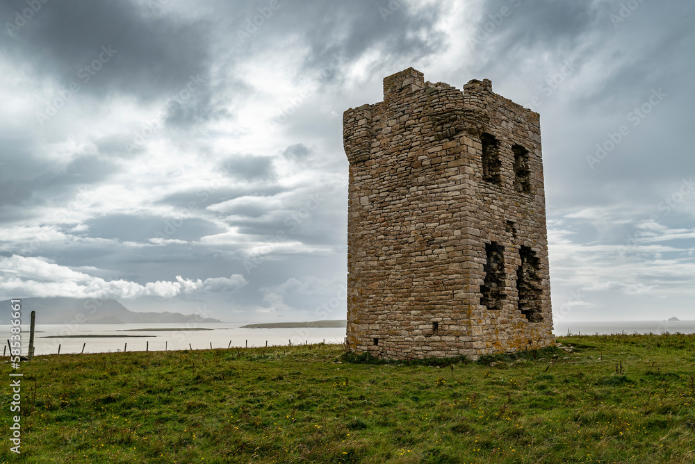 The iconic Glosh Tower on Mullet peninsula, Mayo, Ireland