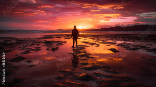 person watching sunset created with Generative AI technology