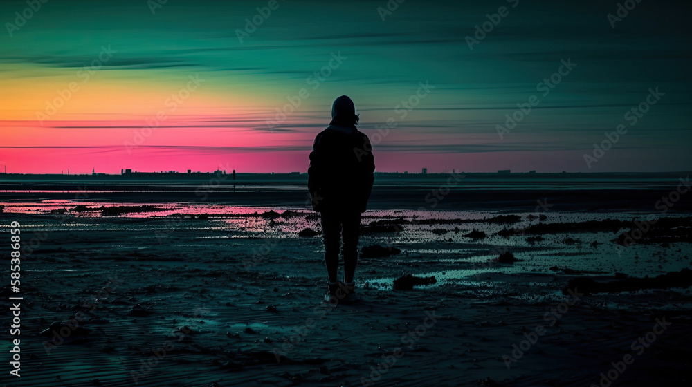 Fototapeta premium person watching sunset created with Generative AI technology