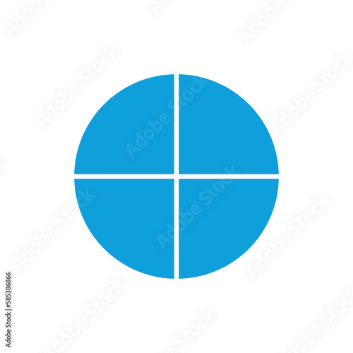 Four parts of circle. Pie chart with four same size sectors. Vector illustration isolated on white background.