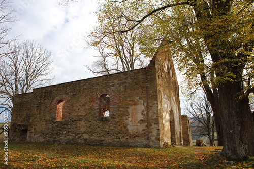 Fototapeta Naklejka Na Ścianę i Meble -  Ruins of orthodox church in Krywe - former and abandoned village in Bieszczady Mountains, Poland