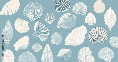 さまざまな貝殻の手書きイラスト風ベクター素材 photo