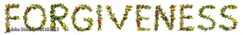 Fototapeta Naklejka Na Ścianę i Meble -  Colorful Blooming Flower Letters Building Word Forgiveness