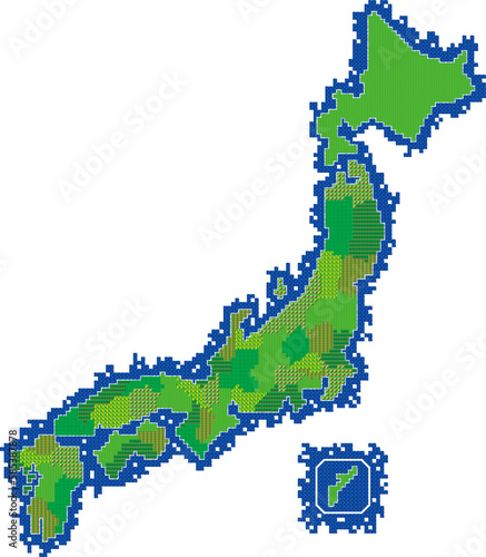 ロールプレイングゲームのマップ風 日本地図