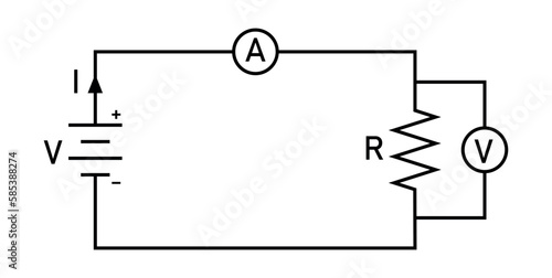 Ohm's law diagram. Battery and resistor circuit. Vector illustration isolated on white background.
