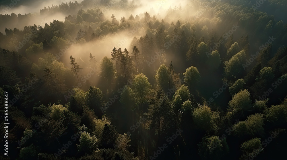 sunset in the forest created with Generative AI technology