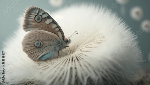 Serene Butterfly on Dandelion Pastel Background