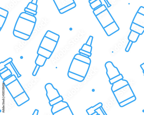 Nasal drops Outline Icons, seamless pattern. Isolated Medical Bottles. Vector illustration.