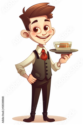 Cute waiter avatar. AI generated