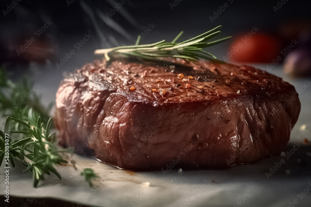 Beef steak. Juicy medium Rib Eye steak. Grilled gourmet perfect Steak. generative ai