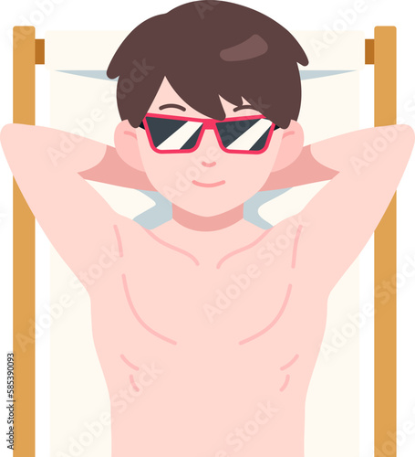 Man Sunbathe Beach Chairs Sunglasses Summer Travel Beach Sea Male Flat