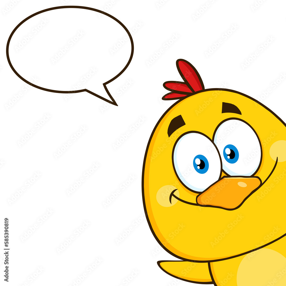 Cute Yellow Chick Cartoon Character Peeking Around A Corner. Hand Drawn Illustration Isolated On Transparent Background