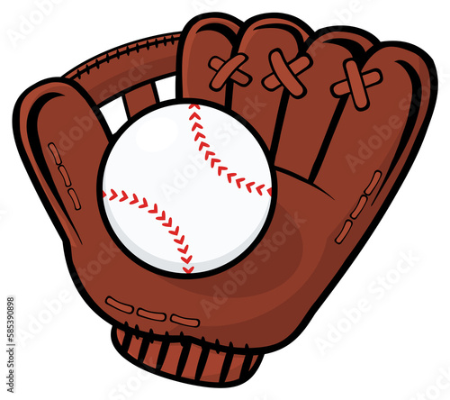 Baseball Glove And Ball. Hand Drawn Illustration Isolated On Transparent Background