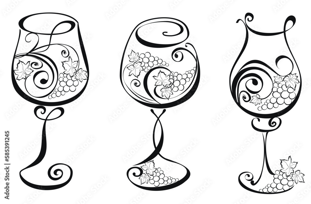 Wineglass with grapevines. Vector wine design elements. Wineglass with grapevines. Vector wine design elements.