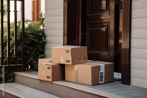 Delivery Box at Door. Business Online Shopping and Parcel Delivery