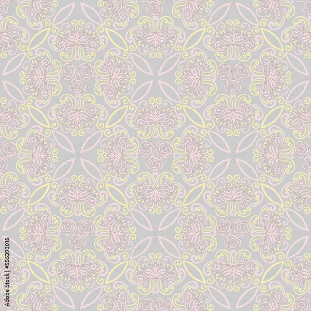 Piglet and butter, swirl and geometric pattern. Seamless floral pattern-240.