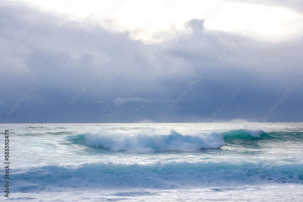 Big storm waves of Mediterranean sea on Alanya beach Turkey coast