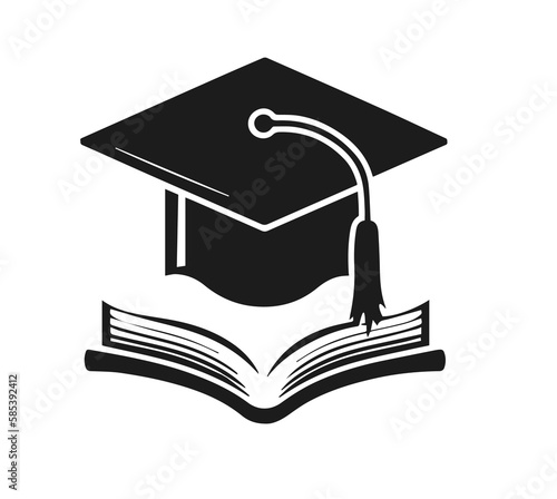 Knowledge and Teaching icon. Book and Graduation Cap icon