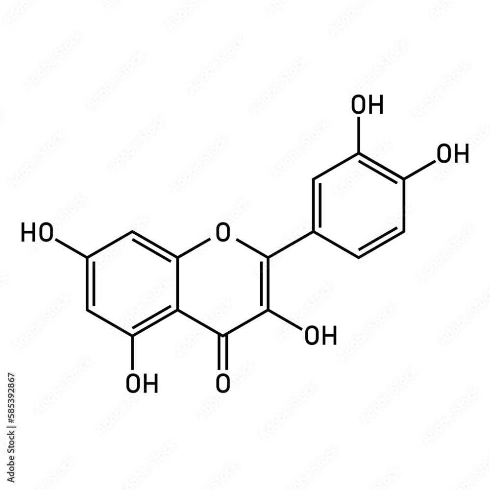 Chemical structure of quercetin (C15H10O7). Vector illustration isolated on white background. Chemical structure of quercetin (C15H10O7). Vector illustration isolated on white background.