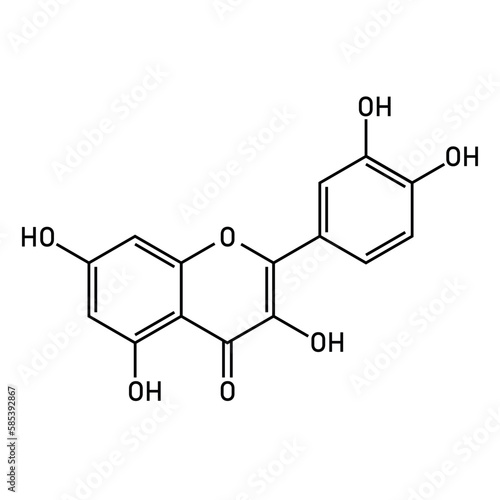 Chemical structure of quercetin (C15H10O7). Vector illustration isolated on white background. photo