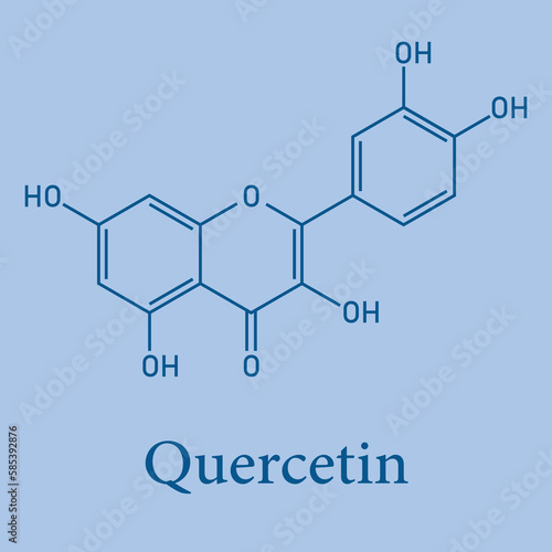 Chemical structure of quercetin (C15H10O7). Vector illustration isolated on white background.