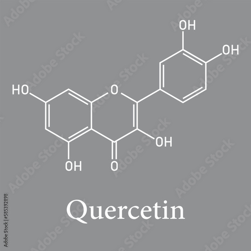 Chemical structure of quercetin (C15H10O7). Vector illustration isolated on white background.