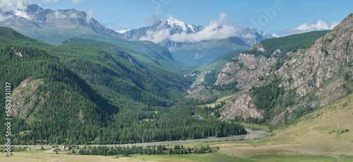 Picturesque mountain valley on a sunny summer morning  panoramic view