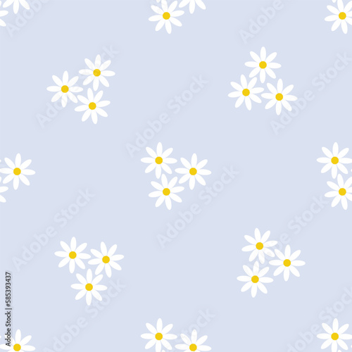 Cute daisy seamless pattern on pastel blue background vector illustration. Pretty fashion print.