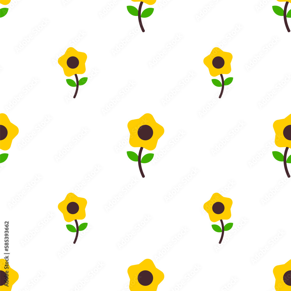 Cute hand drawn sunflower on white background seamless pattern