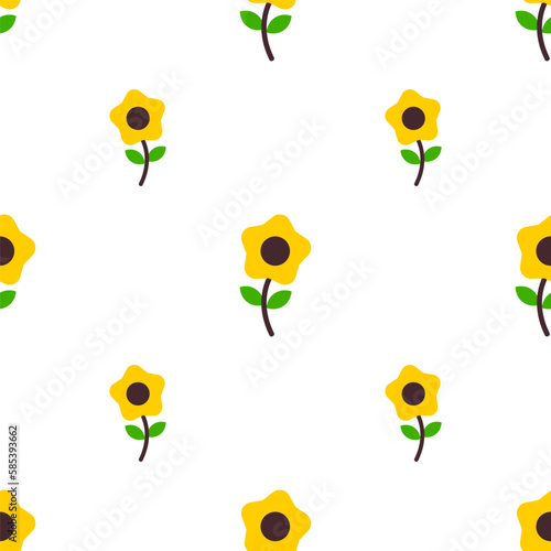 Cute hand drawn sunflower on white background seamless pattern