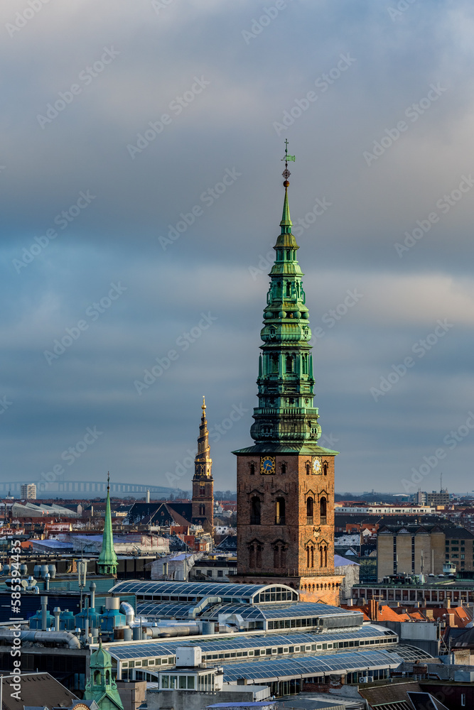 Elevated city perspective in cold windy day from the Round tower of Copenhagen, the capital of Denmark Elevated city perspective in cold windy day from the Round tower of Copenhagen, the capital of Denmark