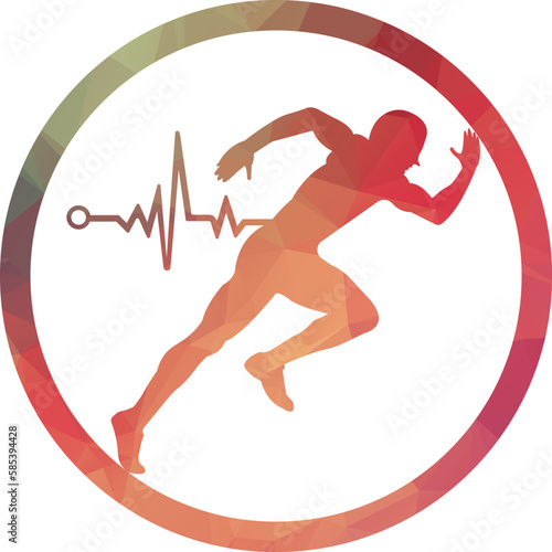 Pulse marathon logo design icon vector. Body Health Care Logo Design. Running man with line ecg heartbeat icon.