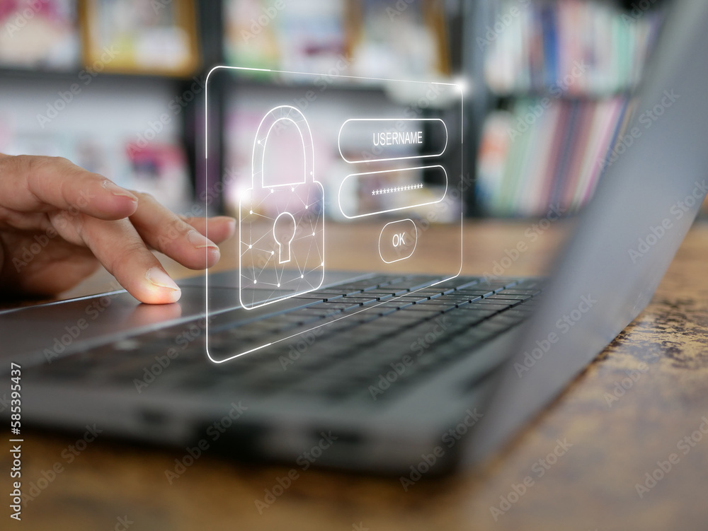 Login and password, A man using a password to log in to his account ...