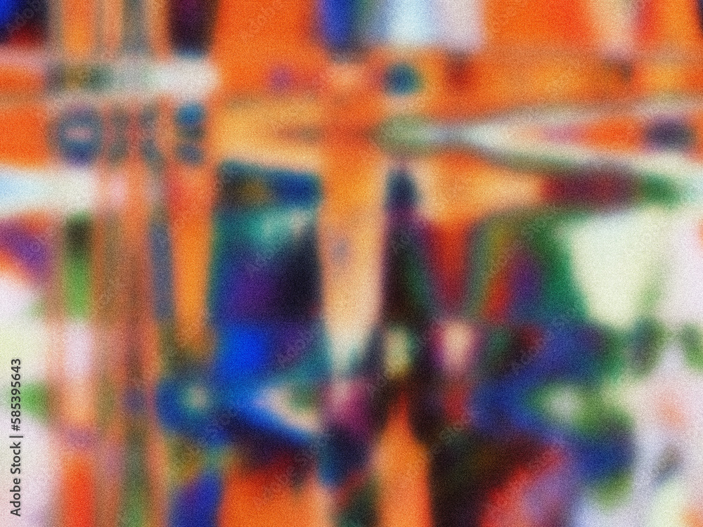 Obraz premium Psychedelic multicolor lo-fi grainy gradient textures. Colorful gradient background. Vibrant noise. Spray Paint Brush. Blurred backdrop for banner, minimal poster, template social media design.
