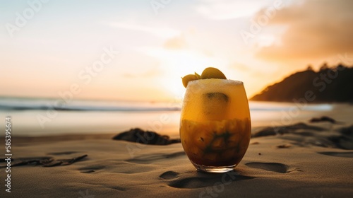 Sunset in a Glass: Exotic Mango, Passionfruit, and Guava Cocktail, AI-Generated 