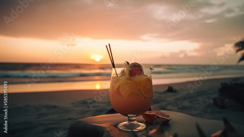 Sunset Paradise: Mango, Passionfruit, and Guava Cocktail with a Tropical Twist, AI-Generated
