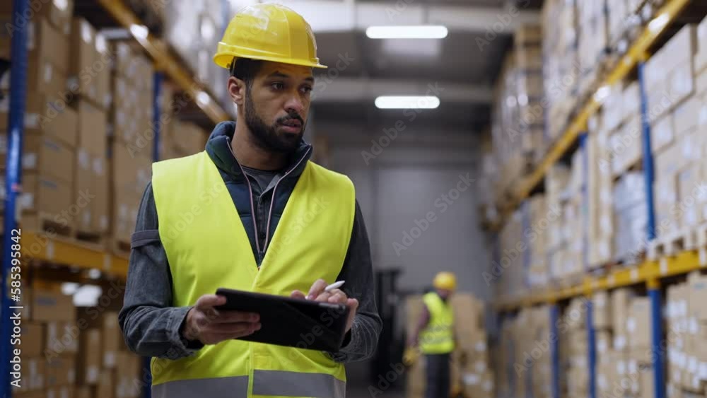 Warehouse male worker checking up stuff in a warehouse. Warehouse male worker checking up stuff in a warehouse.
