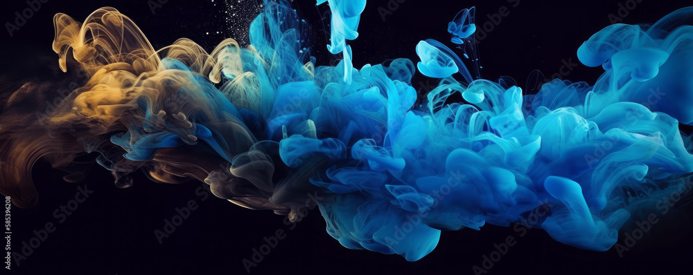 Abstract blue colorful ink splash in water background . Generative AI Abstract blue colorful ink splash in water background . Generative AI