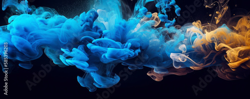 Abstract blue colorful ink splash in water background . Generative AI