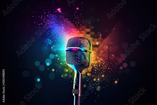 Obraz na plátně Bright music poster with microphone of glitter place for text