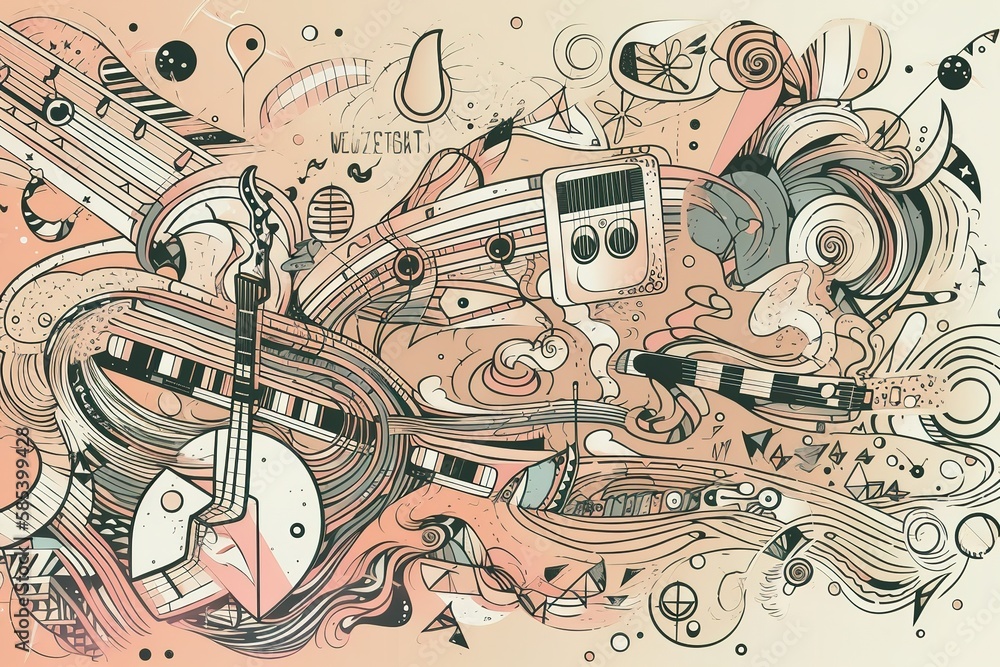 Hand drawn music doodles vector illustration, Generative AI Hand drawn music doodles vector illustration, Generative AI