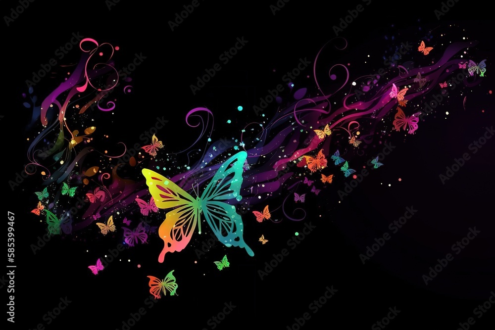 Colorful music notes with butterflies isolated vector illustration. Music background for poster, brochure, banner, flyer, concert, music festival, Generative AI
