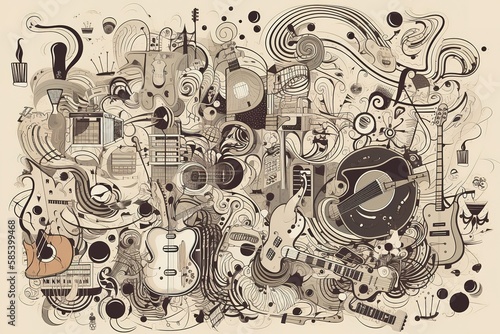 Hand drawn music doodles vector illustration, Generative AI