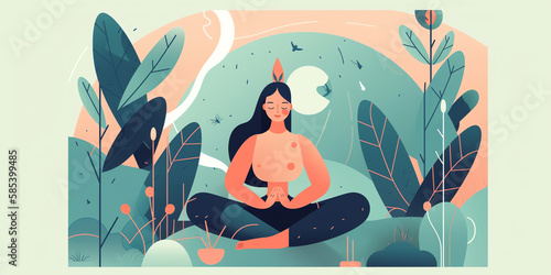 illustration of a person practicing mindfulness or meditation as part of their mental health routine. Generative AI.