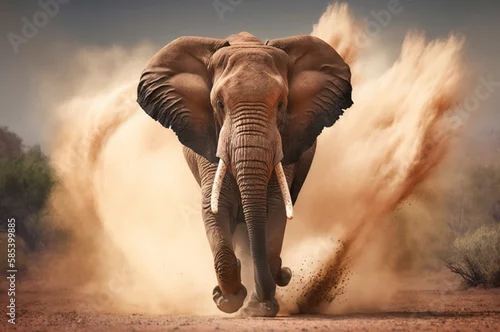 Obraz Elefante corriendo a toda velocidad y levantando arena